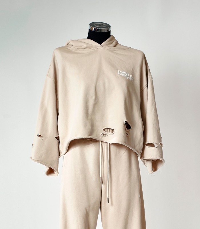 Felpa Beige Comme des Fuckdown - Destroyed Oversize