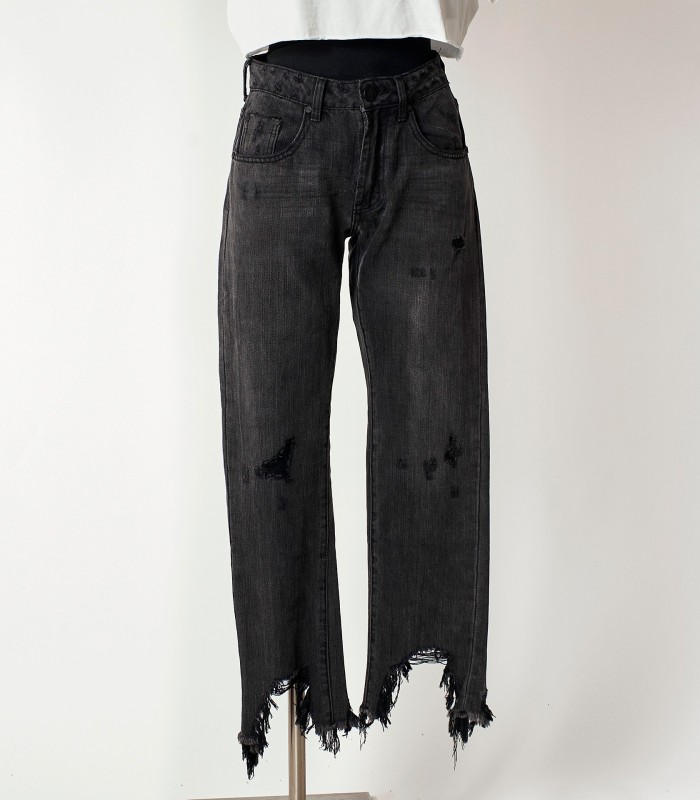 Black Jeans One Teaspoon – Denim Nero Strappato con Orlo Sfilacciato