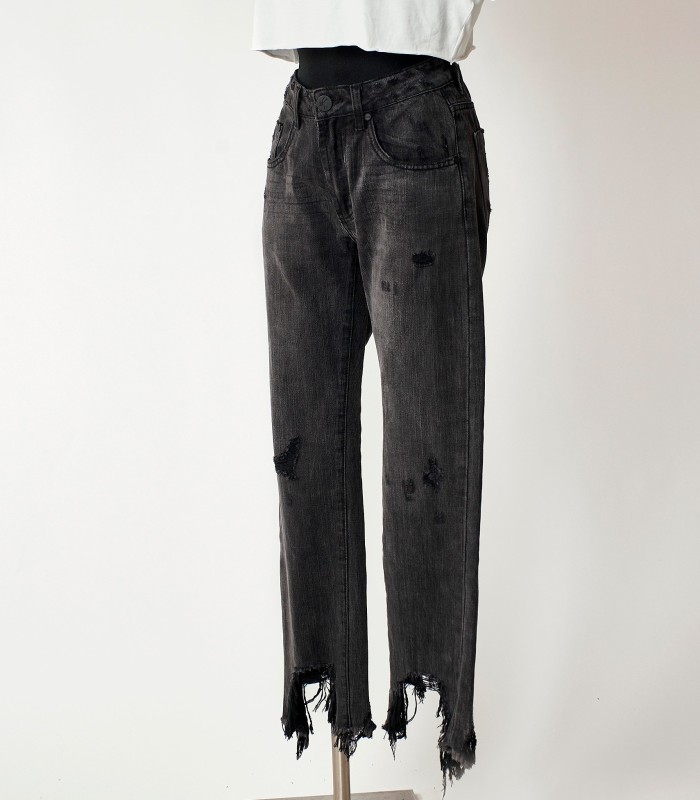 Black Jeans One Teaspoon – Denim Nero Strappato con Orlo Sfilacciato