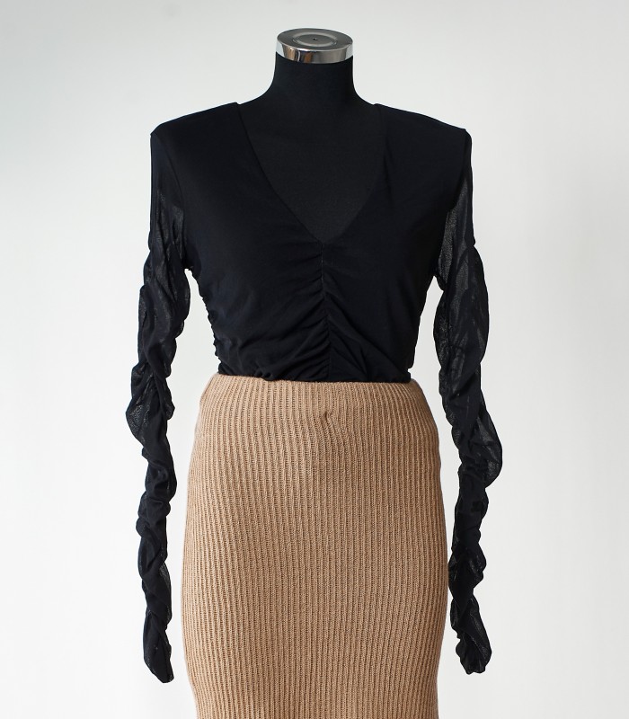 Maglia Pinko Menola Nera Donna – Elegante con Maniche Trasparenti