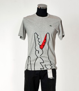 T-shirt Lacoste x Comme des Garçons grigia con maxi stampa coccodrillo