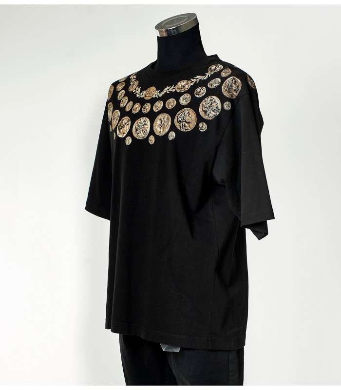 Dolce & Gabbana T-shirt Nera con Stampa Monete | Moda Uomo di Lusso