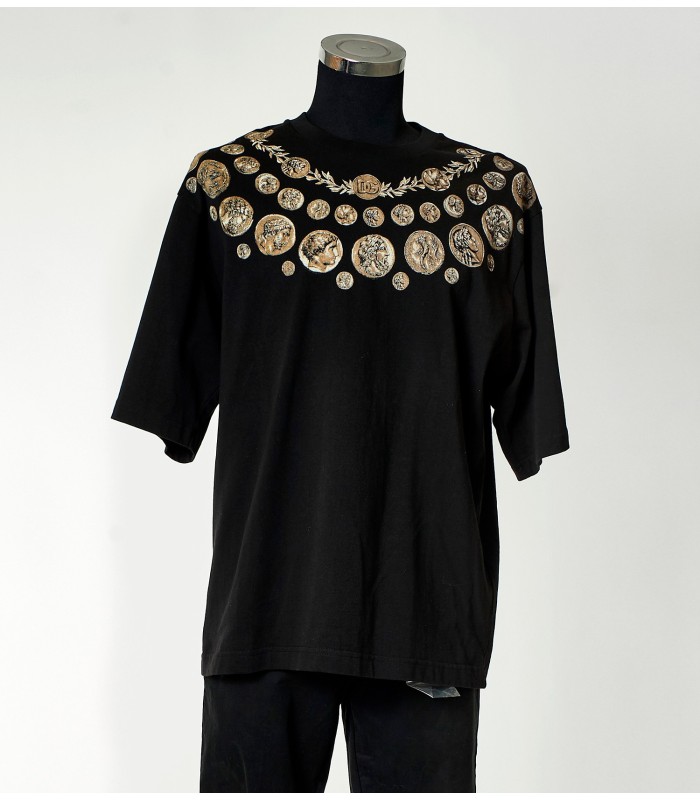 Dolce & Gabbana T-shirt Nera con Stampa Monete | Moda Uomo di Lusso