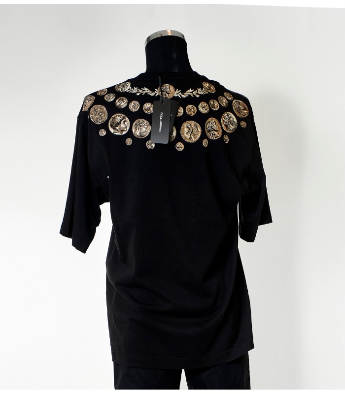 Dolce & Gabbana T-shirt Nera con Stampa Monete | Moda Uomo di Lusso