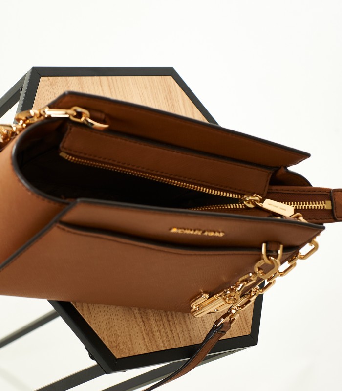 Michael Kors SELMA Borsa a Tracolla in Pelle Saffiano Nera e Marrone – Eleganza e Stile