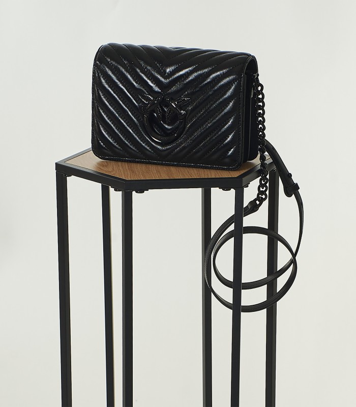 Pinko Mini Love Click Metal – Borsa a Tracolla Nera Trapuntata | Nuova Collezione