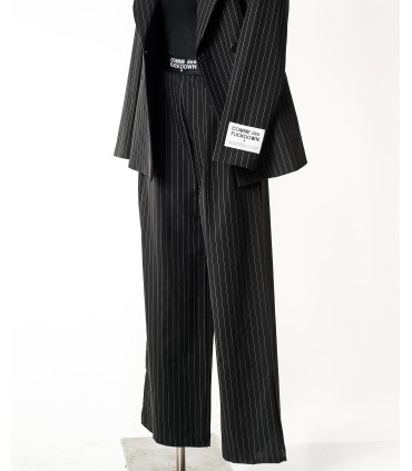 Pantalone Gessato Donna Comme des Fuckdown | Gamba Larga, Elastico Logato | Streetwear Sartoriale Chic
