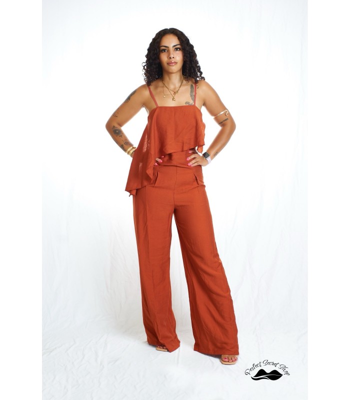 Volant Tuta Intera Donna – Eleganza Casual in Nero, Panna, Ruggine e Marrone