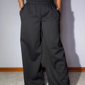 Pantalone a palazzo con elastico e paiettes King Kong